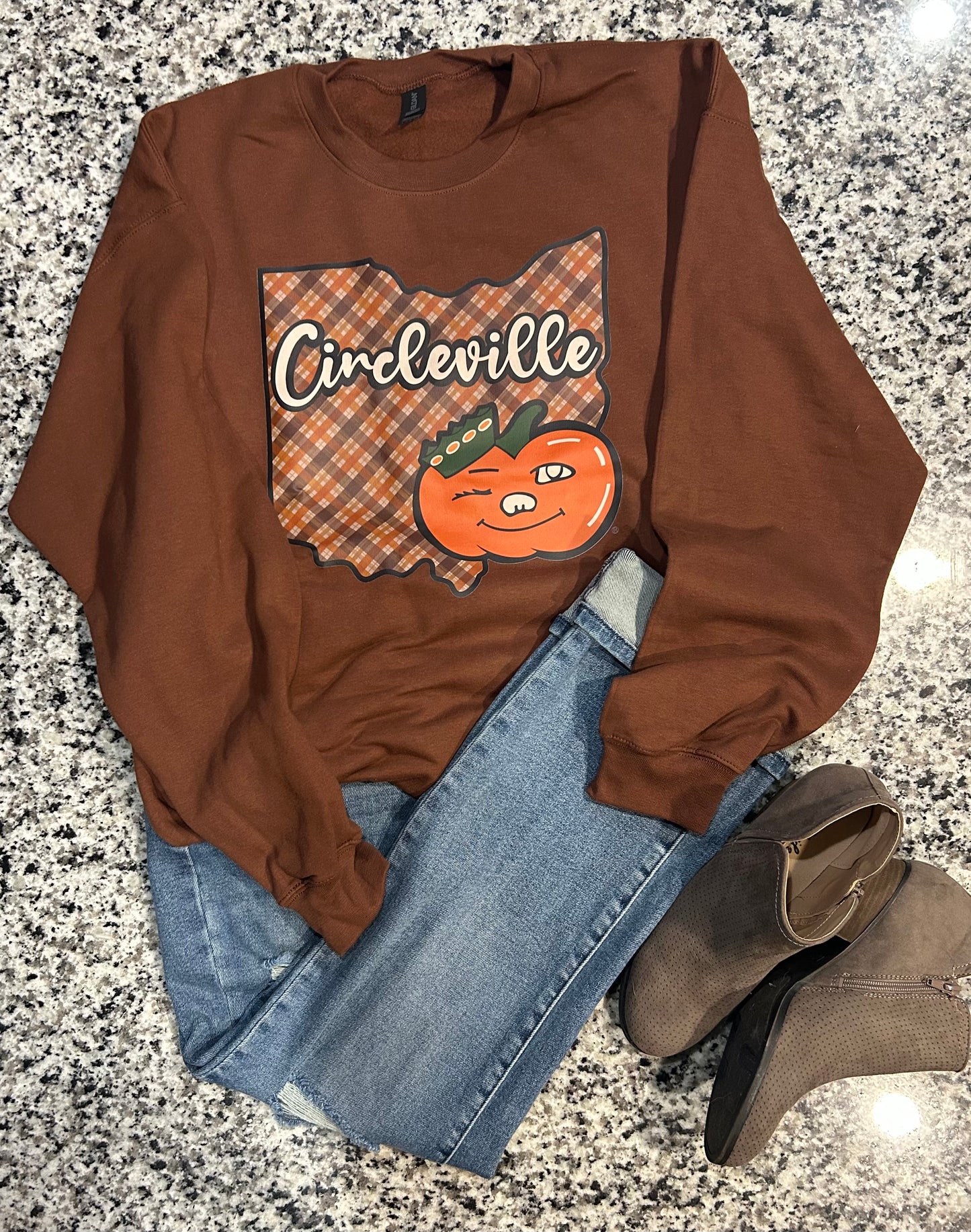 Fall plaid Ohio "Winky" crew neck